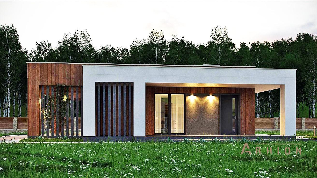 2. Проект одноэтажного дома в стиле минимализм с плоской кровлей , zx76, площадью - 103 кв c терассой